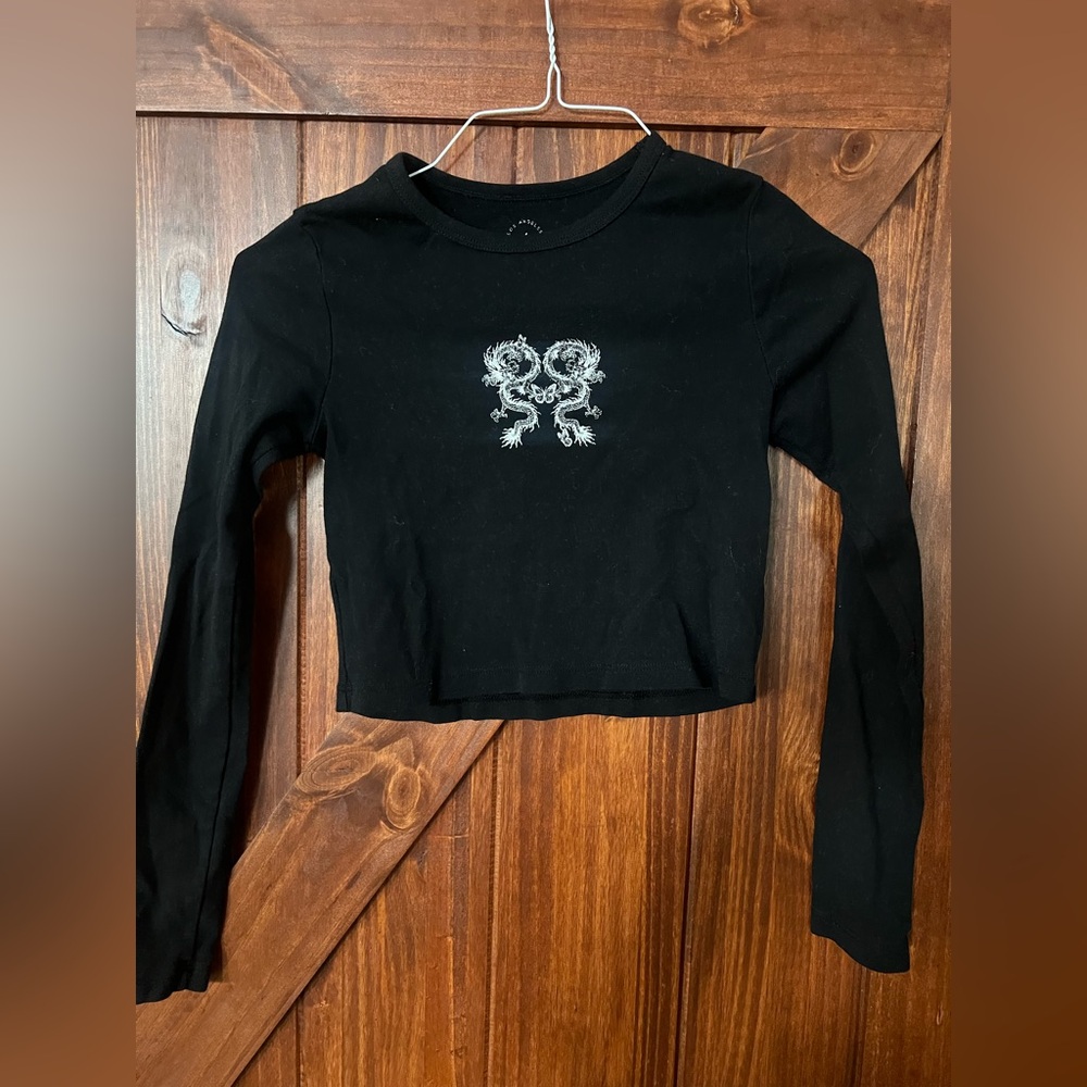 PACSUN Black Long Sleeve Crop Top